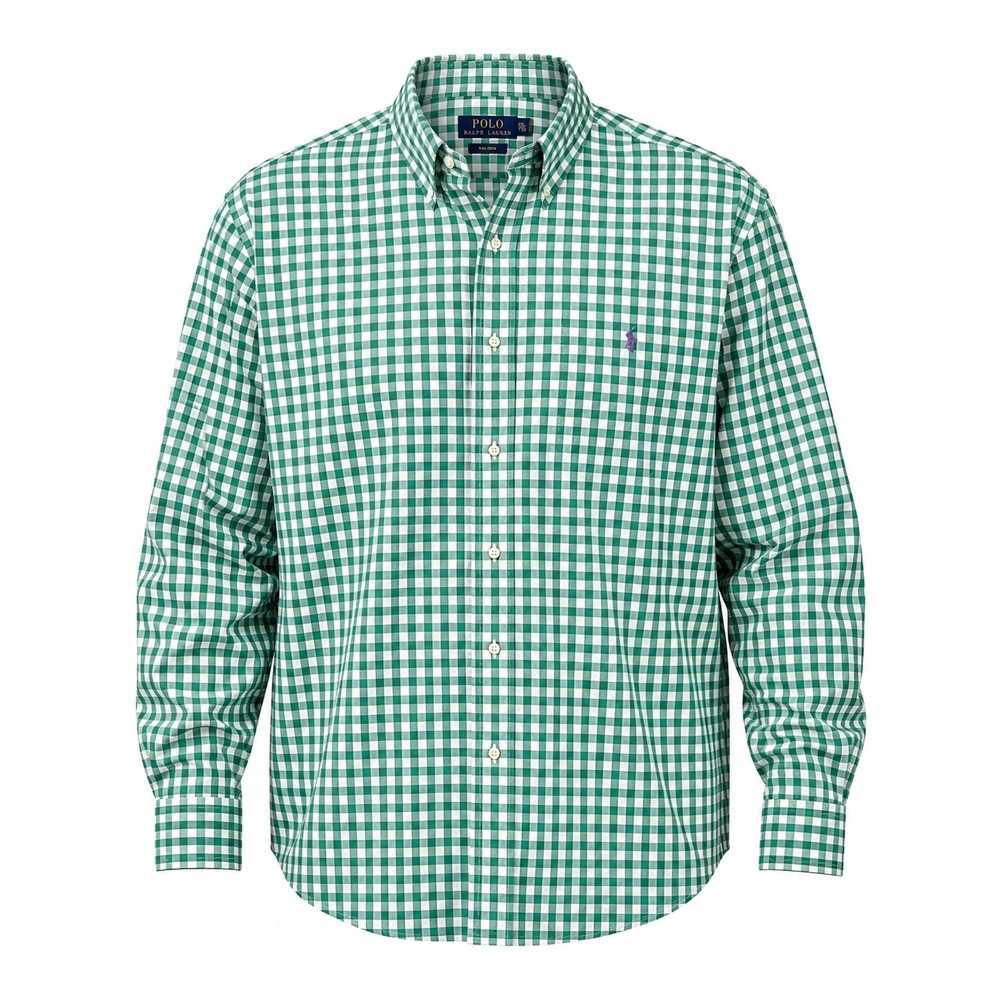 Polo Ralph Lauren Button Down Size XXL Green Gingham Non-Iron Preppy Collegiate